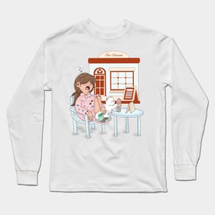 A cute girl falling asleep at an ice cream cafe Long Sleeve T-Shirt